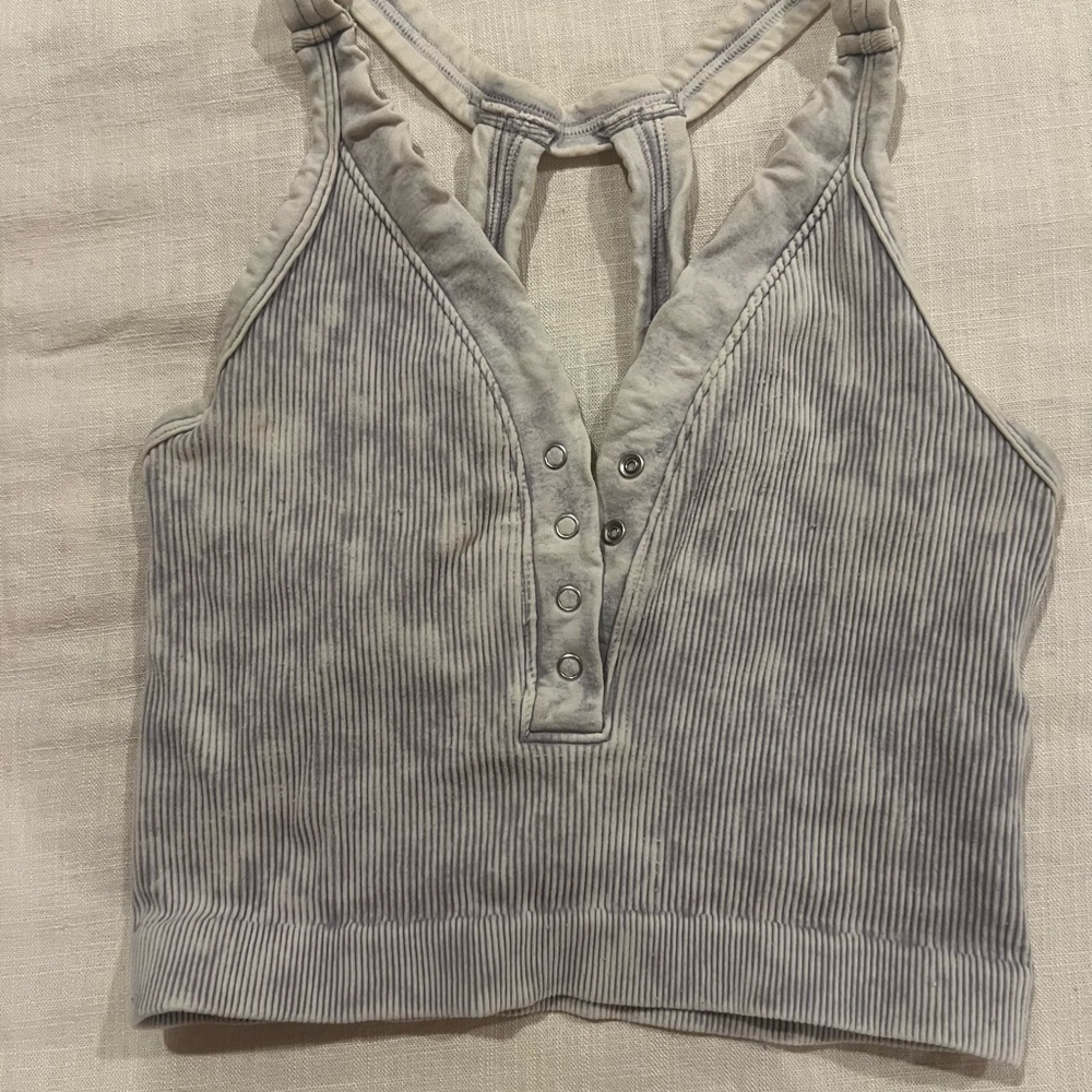 Zenana Outfitters Gray Striped Crop Top